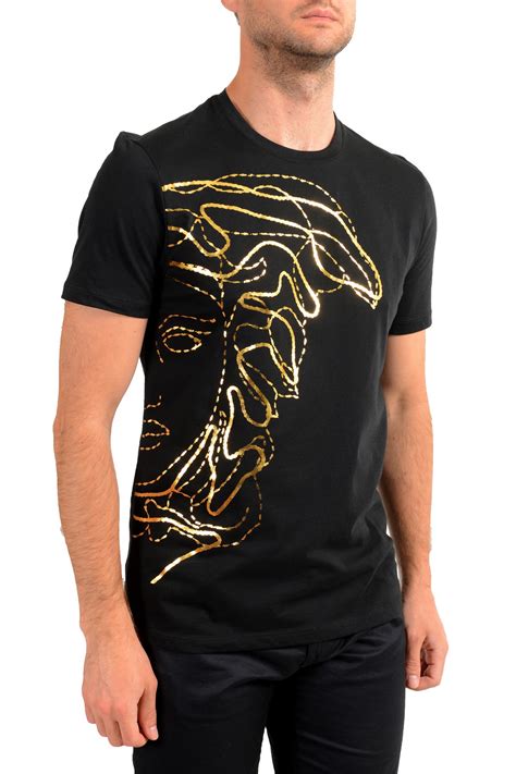 versace t shirt gold|Versace collection men shirt black.